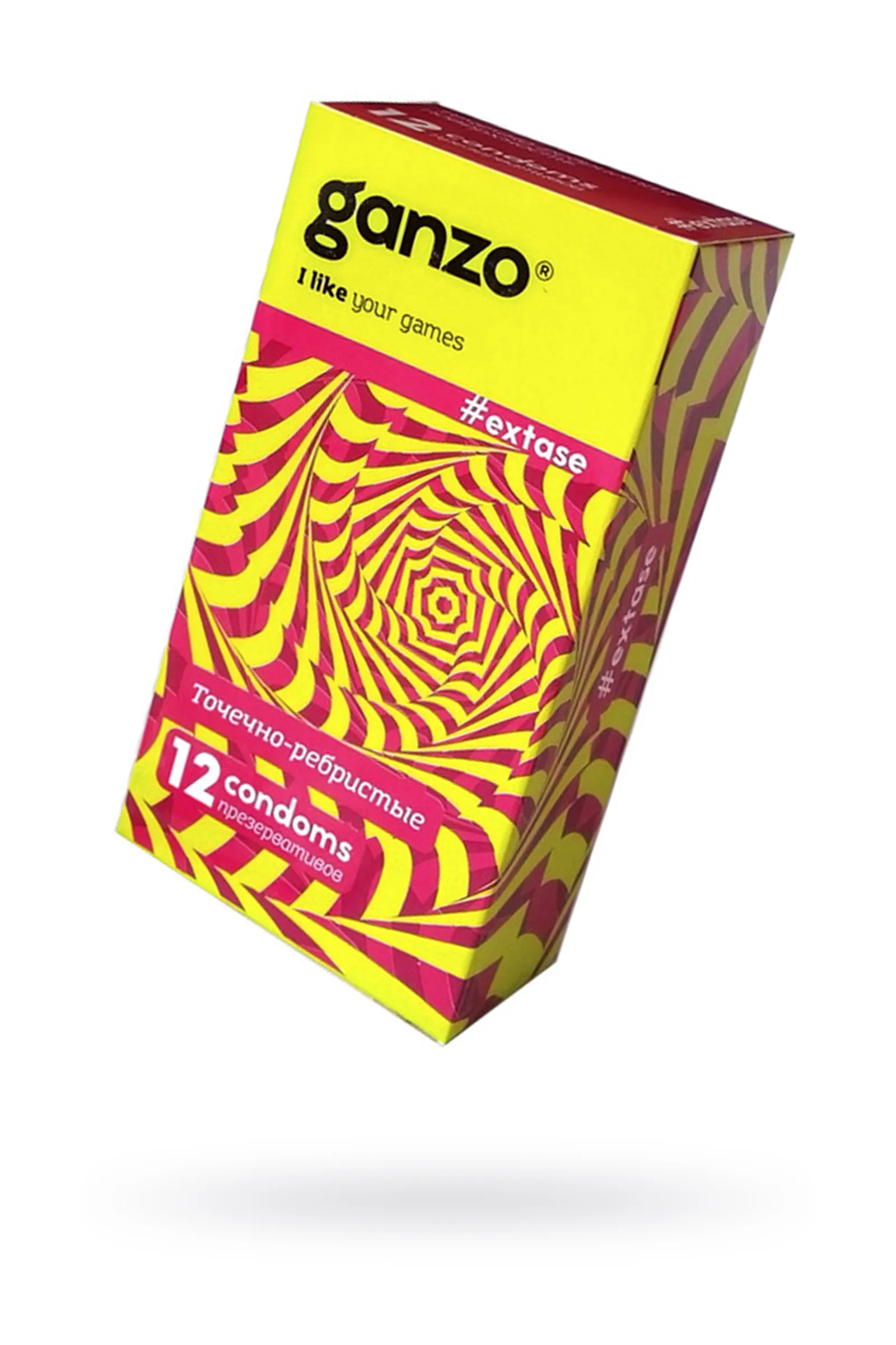 Презервативы Ganzo, extase, латекс, точечные, ребристые, анатомичные, 18 см, 5,2 см, 12 шт.
