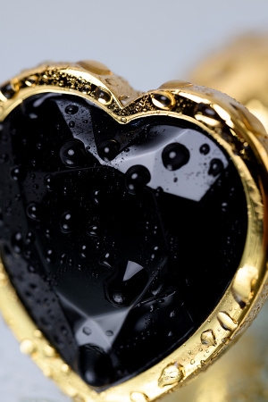Анальная втулка TOYFA Metall,  металл, золотая с черным кристаллом, 7 см, Ø 2,7 см, 50 гр